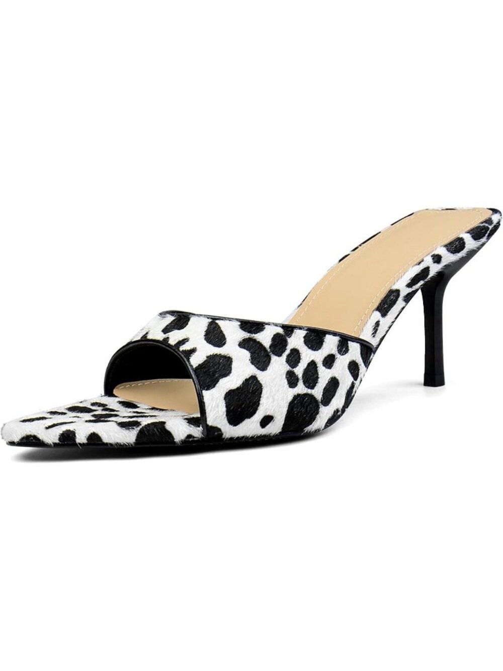 Women's Leopard White Rubber Pointed Toe Mule Open Toe Kitten Party Wedding Heel